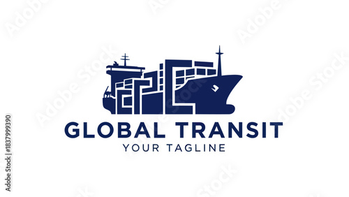 Stylized dark blue logo depicting a large container cargo ship, symbolizing global transit, logistics, and international freight transportation.