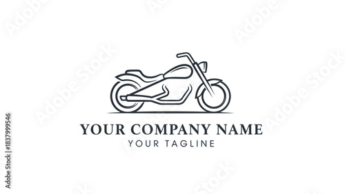 Minimalist line art illustration of a classic cruiser motorcycle, ideal for a logo design.