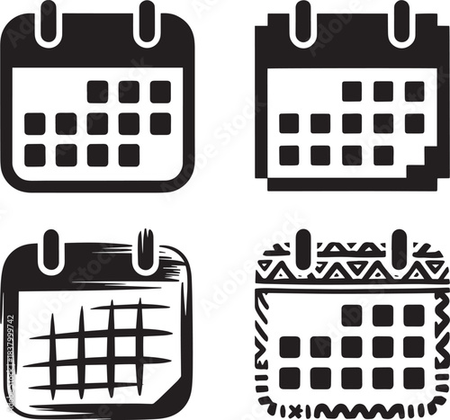 Four calendar icons display various styles appointment planning event scheduling reminder concepts