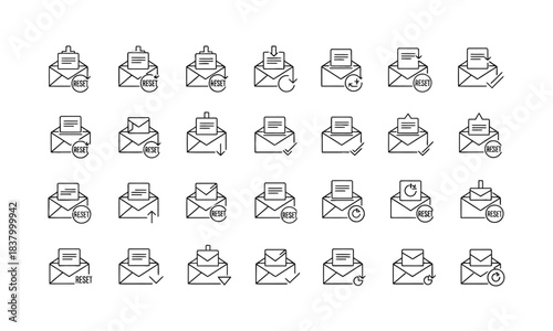 Digital Envelope Icons for Messaging, Sync, and Reset Functions in 5x6 Grid