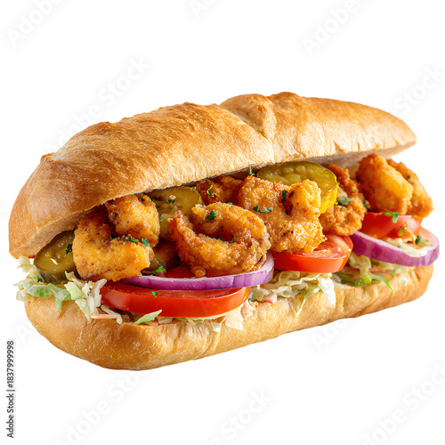 Delicious Classic New Orleans Fried Shrimp Po' Boy Sandwich