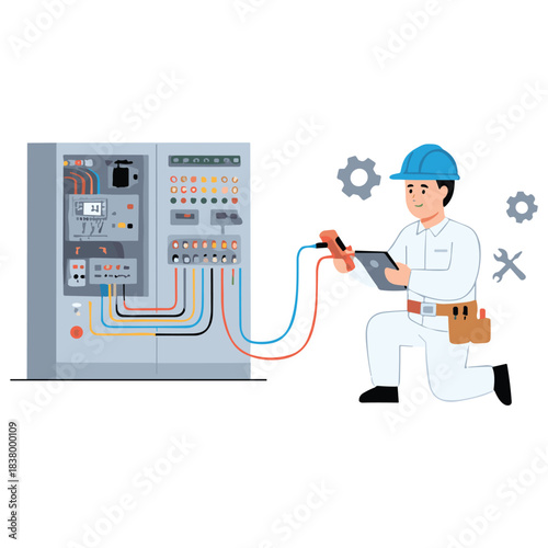 Electrician Testing Industrial Control Panel