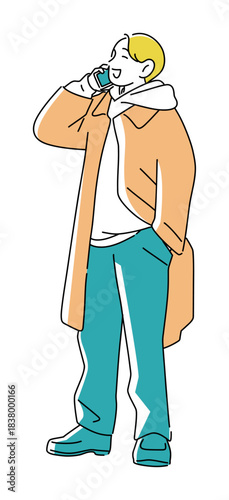 電話で楽しそうに話す男性のイラスト