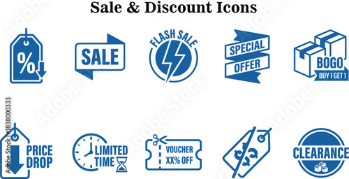 Set of Sale and Discount Icons - Promotional Tags, Special Offers, and Price Reduction Symbols