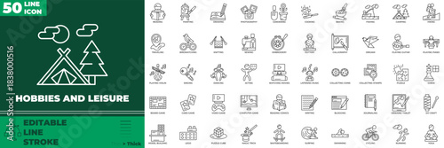 Hobbies And Leisure Line Editable Icons set