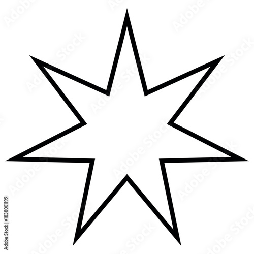 Seven pointed Christmas star outline, black geometric shape