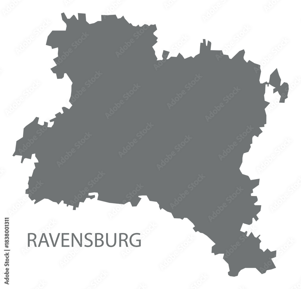 Fototapeta premium Ravensburg city map with boroughs grey illustration silhouette shape