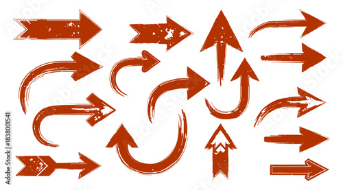 Creative Arrows In Grunge Style Bold Isolated Brush Strokes