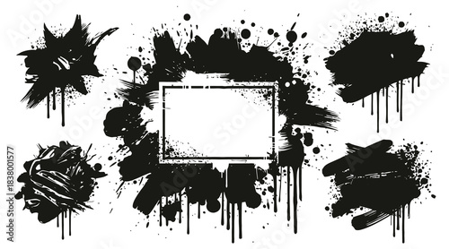 Grunge Paint Stencil With Splashes And Dirty Artistic Design