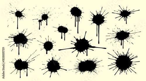 Ink Splashes Set With High Level Tracing And Black Dirt Stains