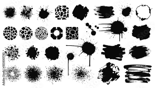 Black Dried Paint Splattered Stencils For Graphic Design And Text