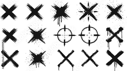 Black Mark Set In Grunge Style Hand Drawn Crossed Strokes