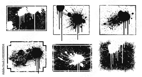 Grunge Paint Stencil With Splashes Ink Brush Stroke Collection