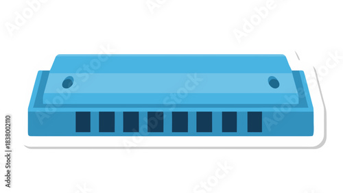 A blue harmonica with a white border against a transparent background, a musical instrument for playing blues and folk music