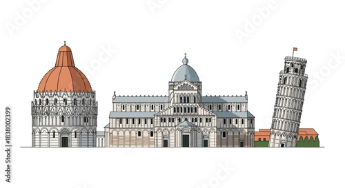 Pisas iconic architectural marvels including the Leaning Tower, Duomo, and Baptistery.