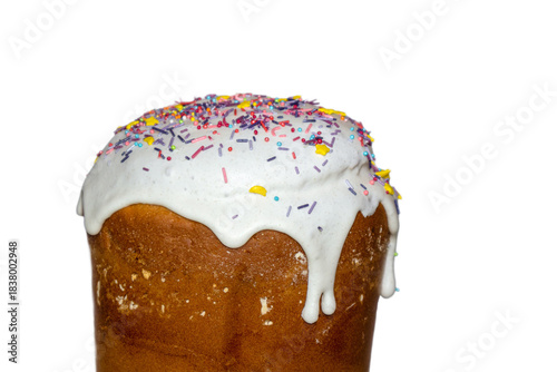 Festive Easter Kulich with Sugar Icing and Rainbow Sprinkles Cutout Image