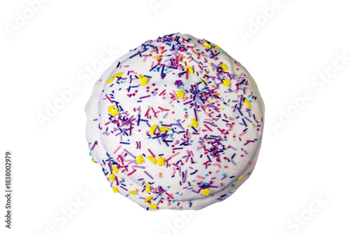 Easter Kulich with White Icing and Colorful Sprinkles Isolated on Transparent Background