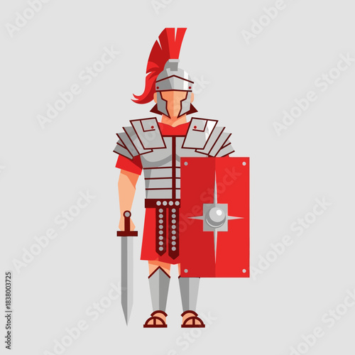 Roman Centurion Soldier Standing with Sword and Shield.
