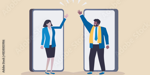 Virtual high five connecting people through smartphones digital communication concept