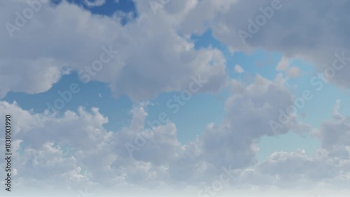 Blue sky with white clouds green screen animated chromakey background depth motion gesture scene figure creative elements emotion expression colorful layers design style cartoonish