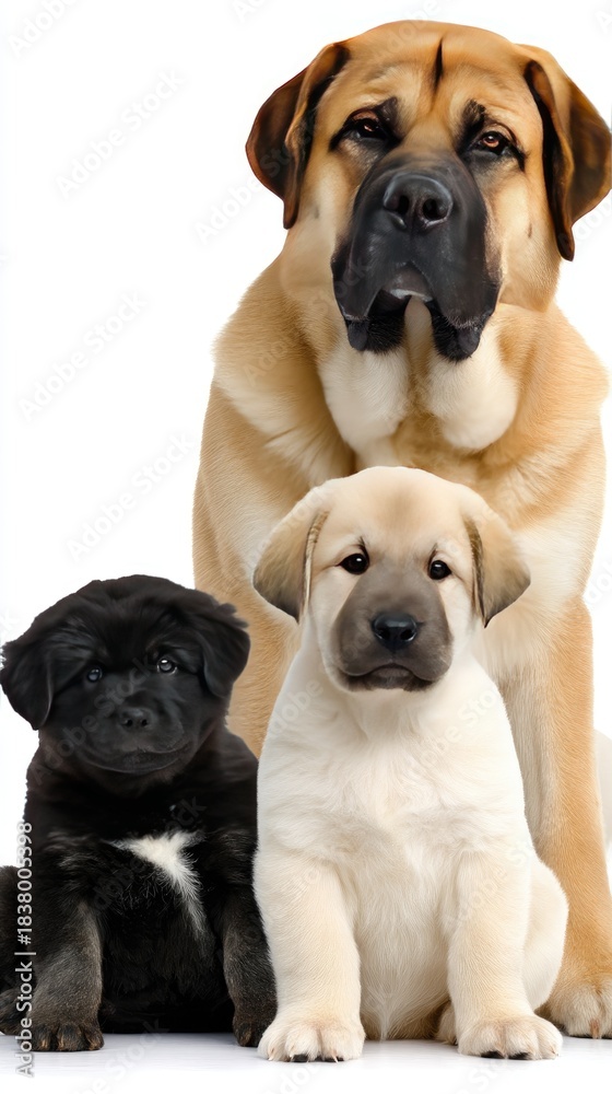 Obraz premium Three adorable dogs posing together in close-knit harmony, showcasing their unique features and playful spirit in a bright setting