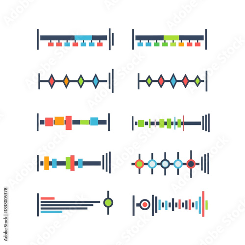 Set of colorful timeline infographic elements for data visualization.