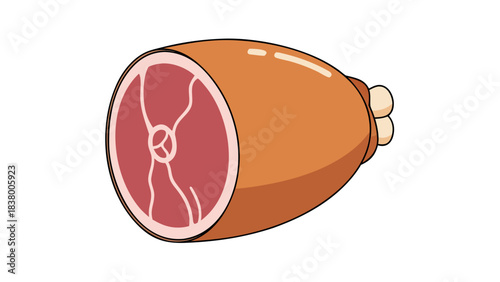 A Pixelated Illustration of a Ham Hock with a Marbled Interior and a Brown Rind Against a Black Background