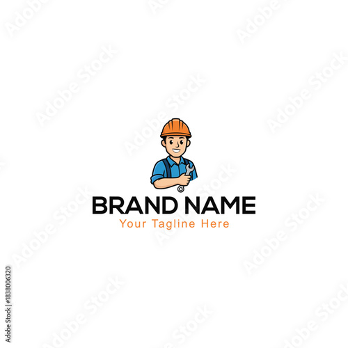 Handyman Mascot Logo Wrench Hard Hat Cartoon Repair Service Vector