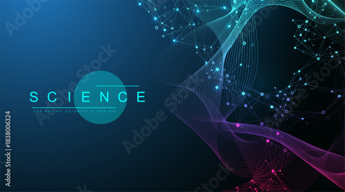 Molecular abstract structure background. Scientific vector illustration with molecule DNA. Medical, science and technology concept for banner template or header