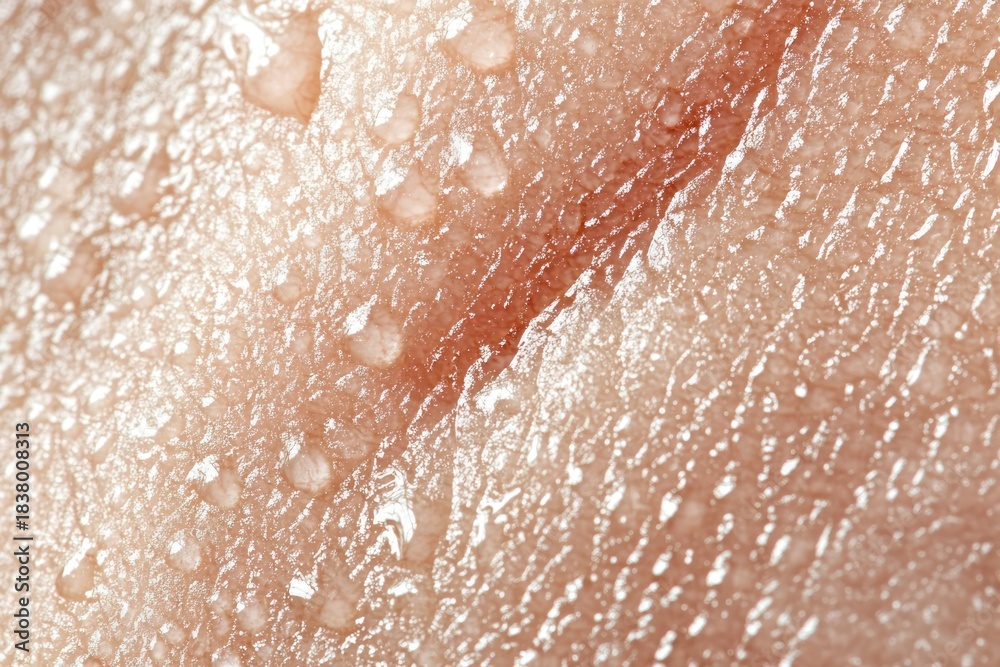 Fototapeta premium Dermatology macro view of skin with water drops, natural surface texture