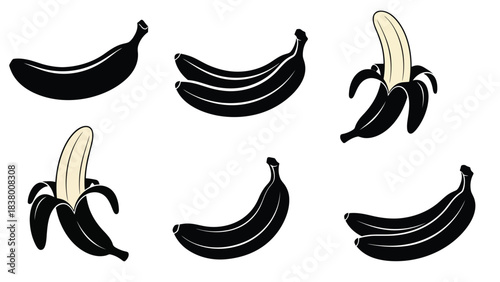 A selection of bananas in various stages of ripeness and peeling