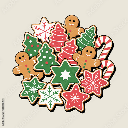 Vector of colorful assorted christmas cookie platter – Ideal for holiday baking articles, seasonal graphic design, or food packaging labels.