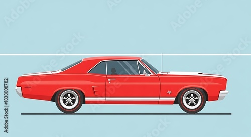 Vibrant Red 1969 Dodge Coronet Super Bee Illustration.