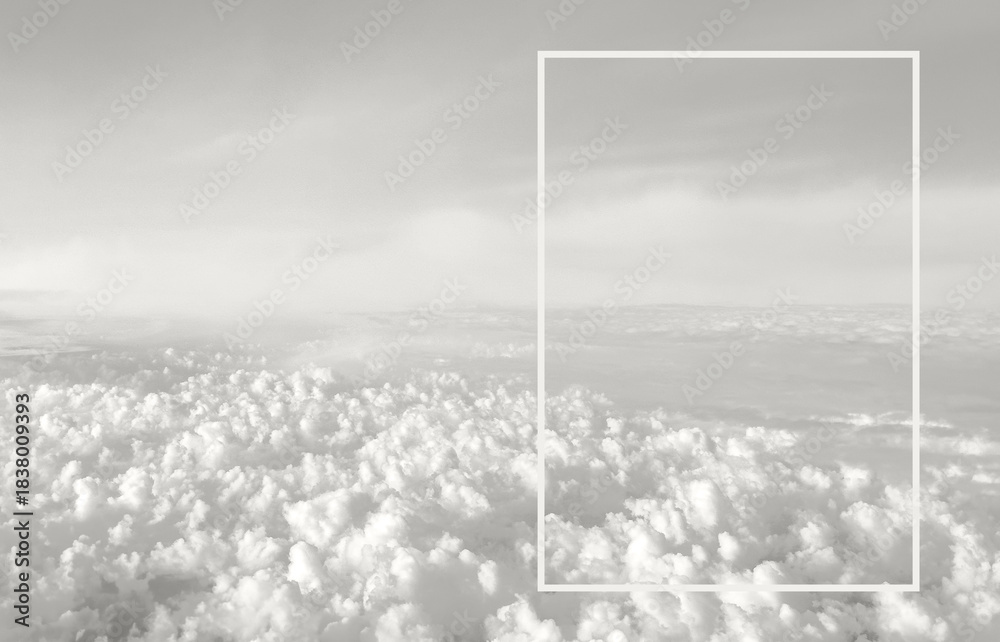 Fototapeta premium Cloud Dancer, trendy off-white color of the Year 2026. Soft aerial view of dense cloud formations