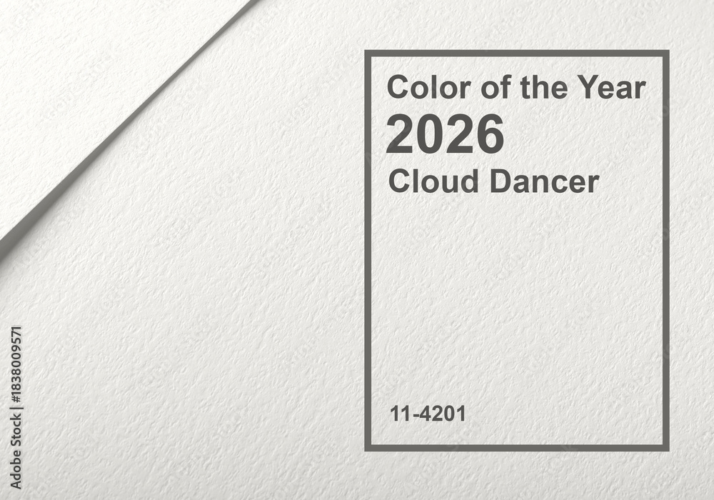 Fototapeta premium Cloud Dancer, trendy off-white color of the Year 2026. Soft light paper surface with a gentle grainy
