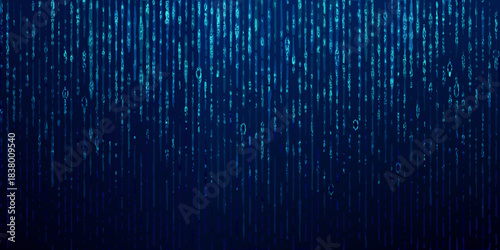 Abstract digital rain background with glowing blue code cascading down