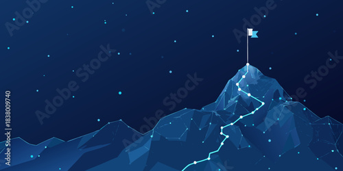 A path leading to success represented by a mountain and flag
