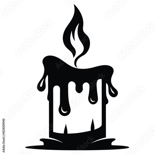 candle with a flickering flame and dripping wax black and white silhouette