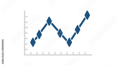 Abstract Blue Diamond Line Graph Showing Upward Trend Against Black Background with White Axis Lines and Grid