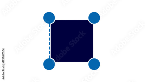 Abstract Dark Blue Square Connected By Blue Dots With Dashed Line On Black Background