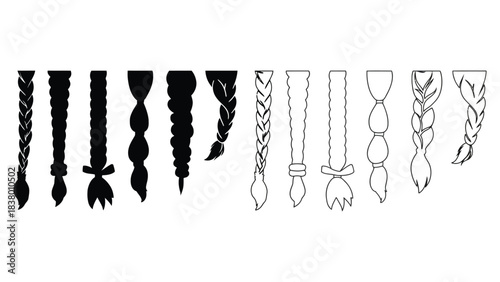Braid styles vector illustration hair braids ponytail hairstyle
