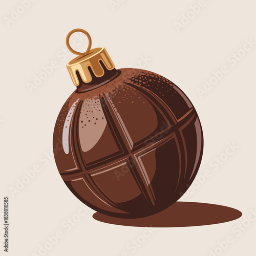 Glossy chocolate christmas ornament vector, appetizing design.