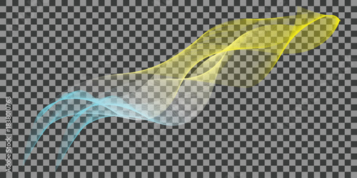 Abstract blue and yellow flowing wave energy smoke light effect