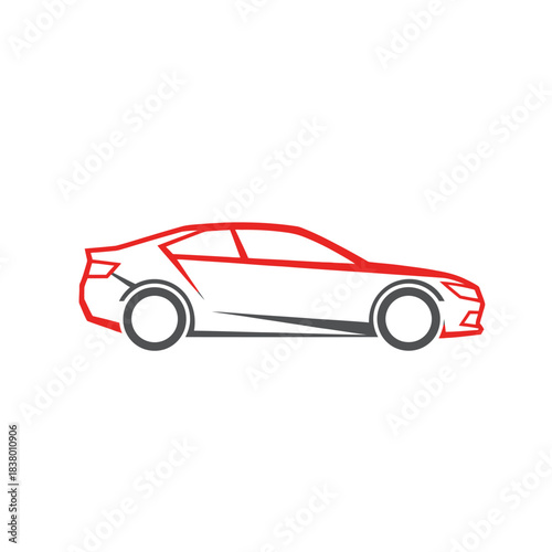 Sleek Red and White Outline of a Modern Sports Car.