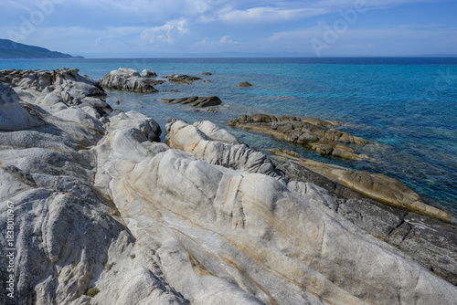 Fototapeta Naklejka Na Ścianę i Meble -  Orange beach (Kavourotrypes, Portokali) in Halkidiki near Sarti, Greece	