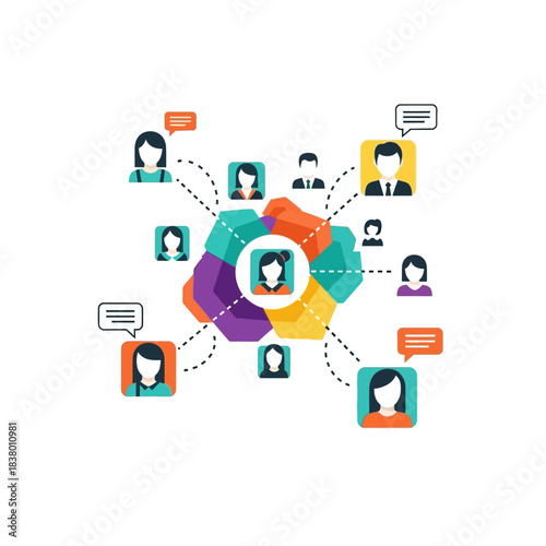 Social network connection with diverse people and communication bubbles.