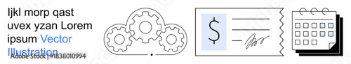 Business, management, workflow, planning, scheduling, efficiency, organization. Gears contract with signature and calendar processes. Workflow and planning concept