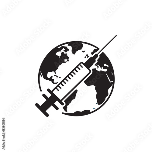 PrinGlobal Vaccination Program Icon with Syringe and Eartht