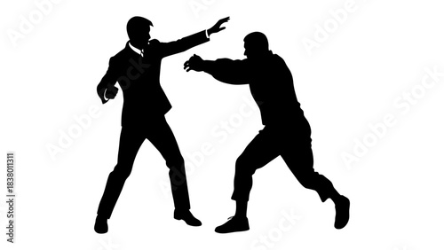 Silhouette fight scene vector illustration black and white