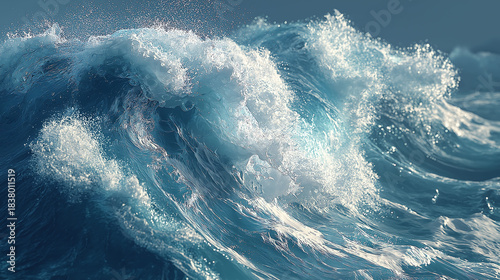 Fototapeta Naklejka Na Ścianę i Meble -  Close-up of crashing wave on World Oceans Day with detailed splash and dynamic lighting